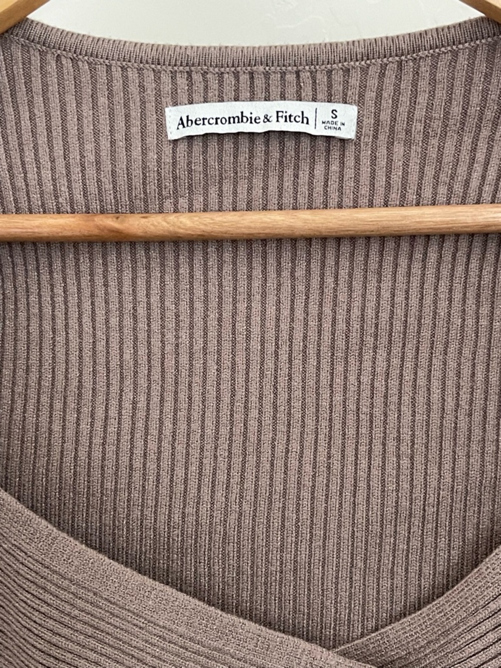 Abercrombie & Fitch Taupe Ribbed V-Neck Bodysuit